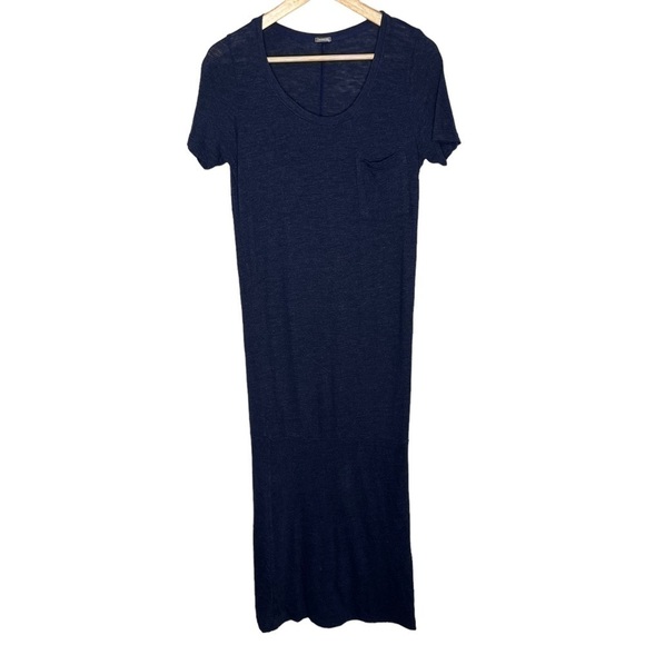 Monrow pullover breast pocket scoop neck navy blue maxi dress Sz XS